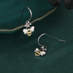 Enamel Bumble Bee Drop Earrings in Sterling Silver, Earrings, Tiny Bee Earrings, Tiny Bee Hook Earrings, Silver Bee Earrings