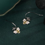 Enamel Bumble Bee Drop Earrings in Sterling Silver, Earrings, Tiny Bee Earrings, Tiny Bee Hook Earrings, Silver Bee Earrings