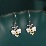 Enamel Bumble Bee Drop Earrings in Sterling Silver, Earrings, Tiny Bee Earrings, Tiny Bee Hook Earrings, Silver Bee Earrings