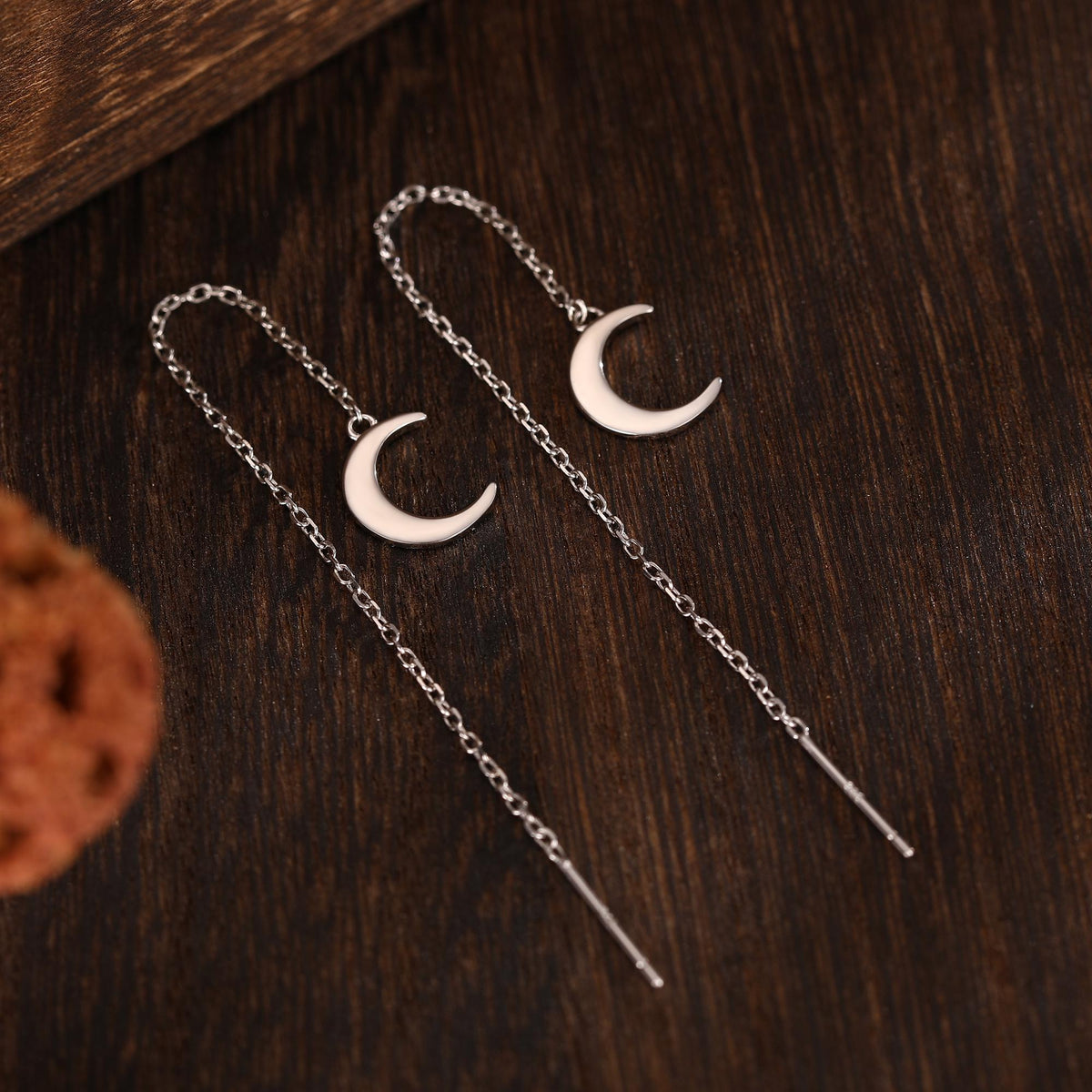 Crescent Moon Dangle Threaders Earrings, Moon Ear Threaders, Moon Earrings, Celestial Earrings