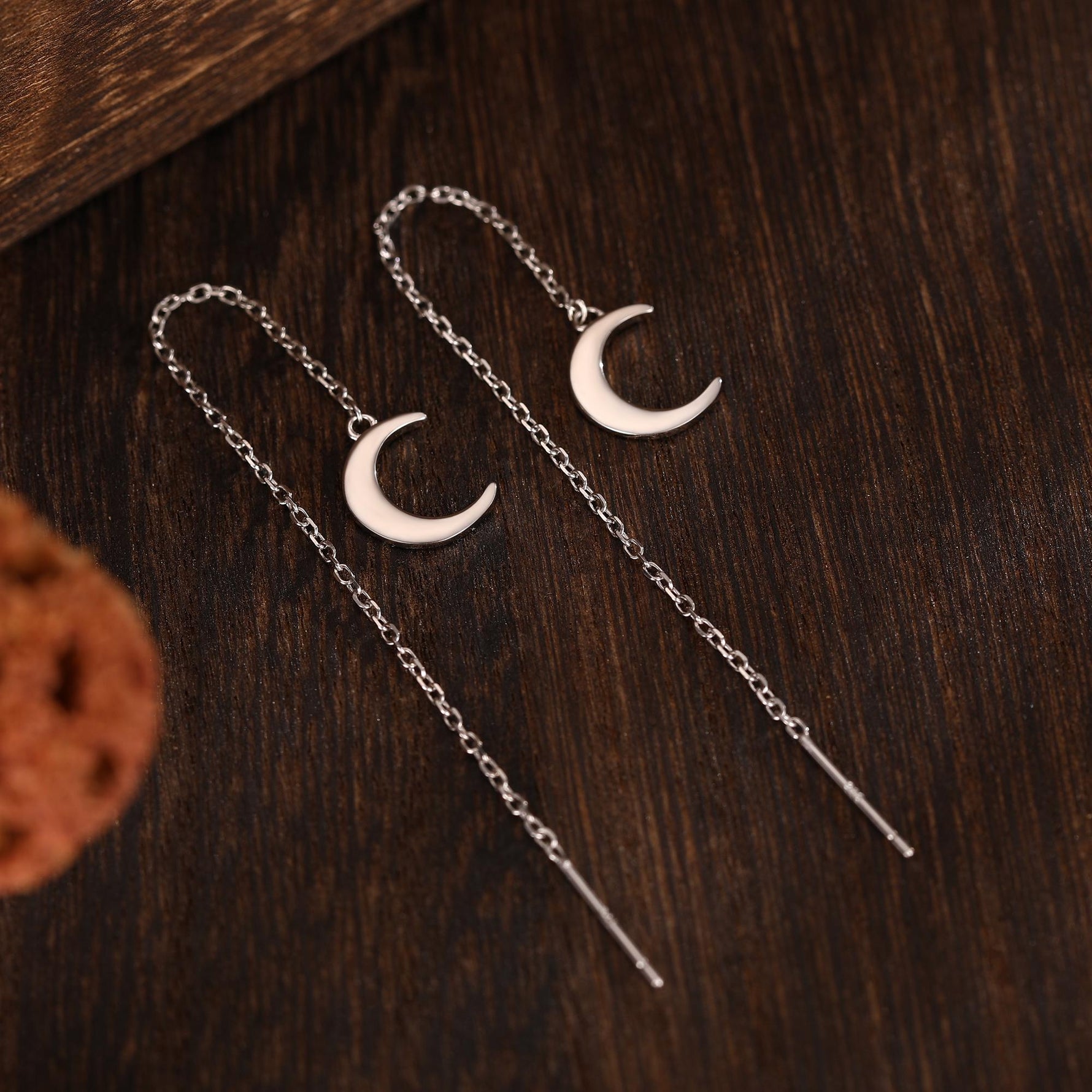 Crescent Moon Dangle Threaders Earrings, Moon Ear Threaders, Moon Earrings, Celestial Earrings