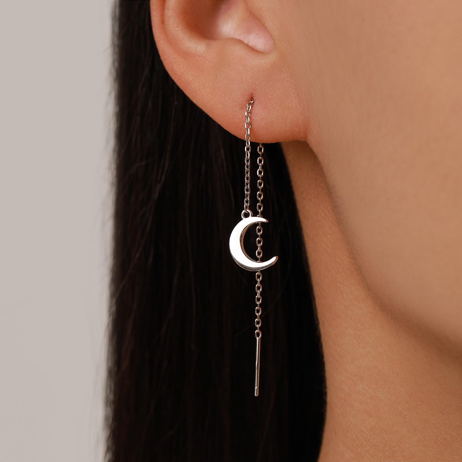 Crescent Moon Dangle Threaders Earrings, Moon Ear Threaders, Moon Earrings, Celestial Earrings