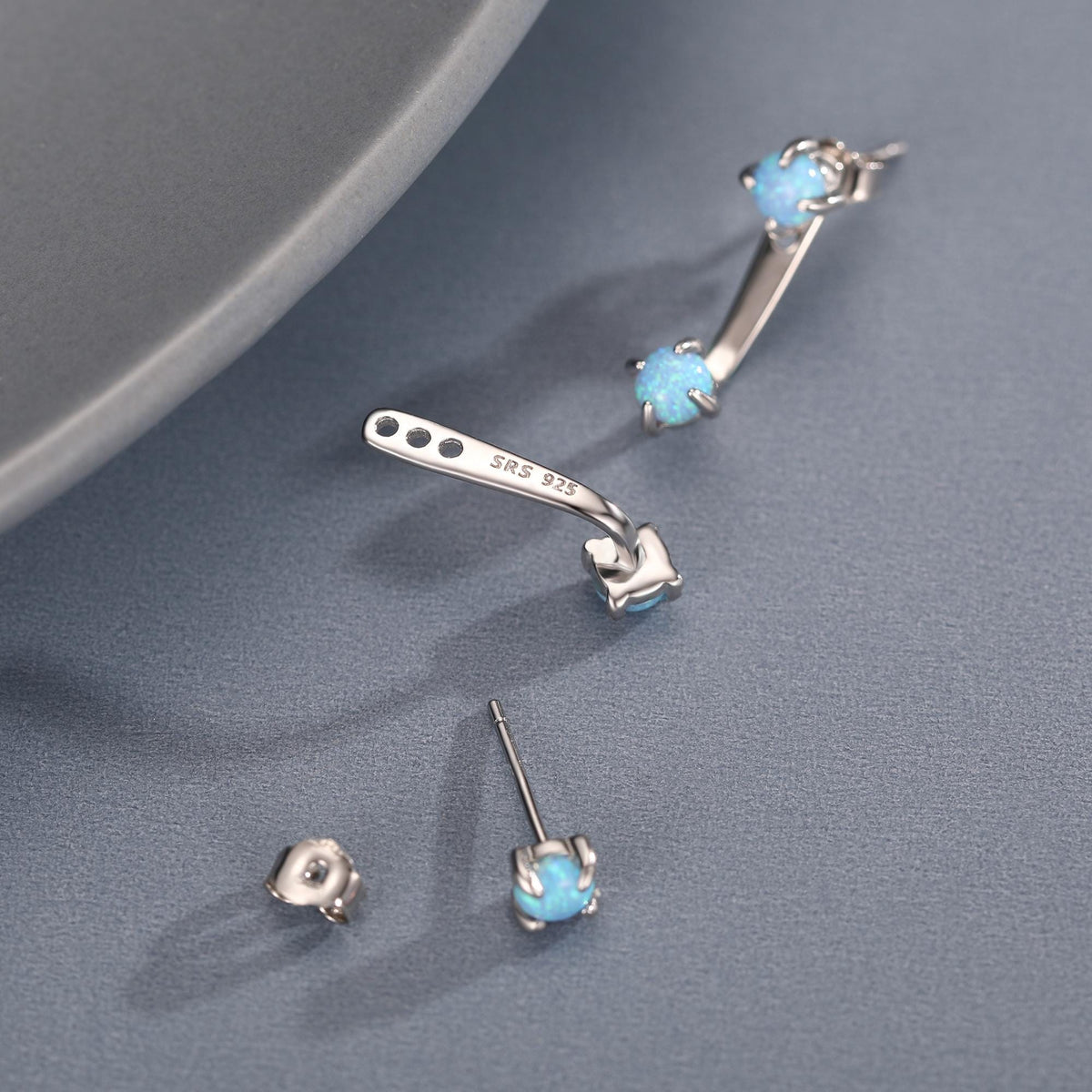 Opal Ear Jacket in Sterling Silver, Silver or Gold, Blue Opal or White Opal, Front and Back Earrings