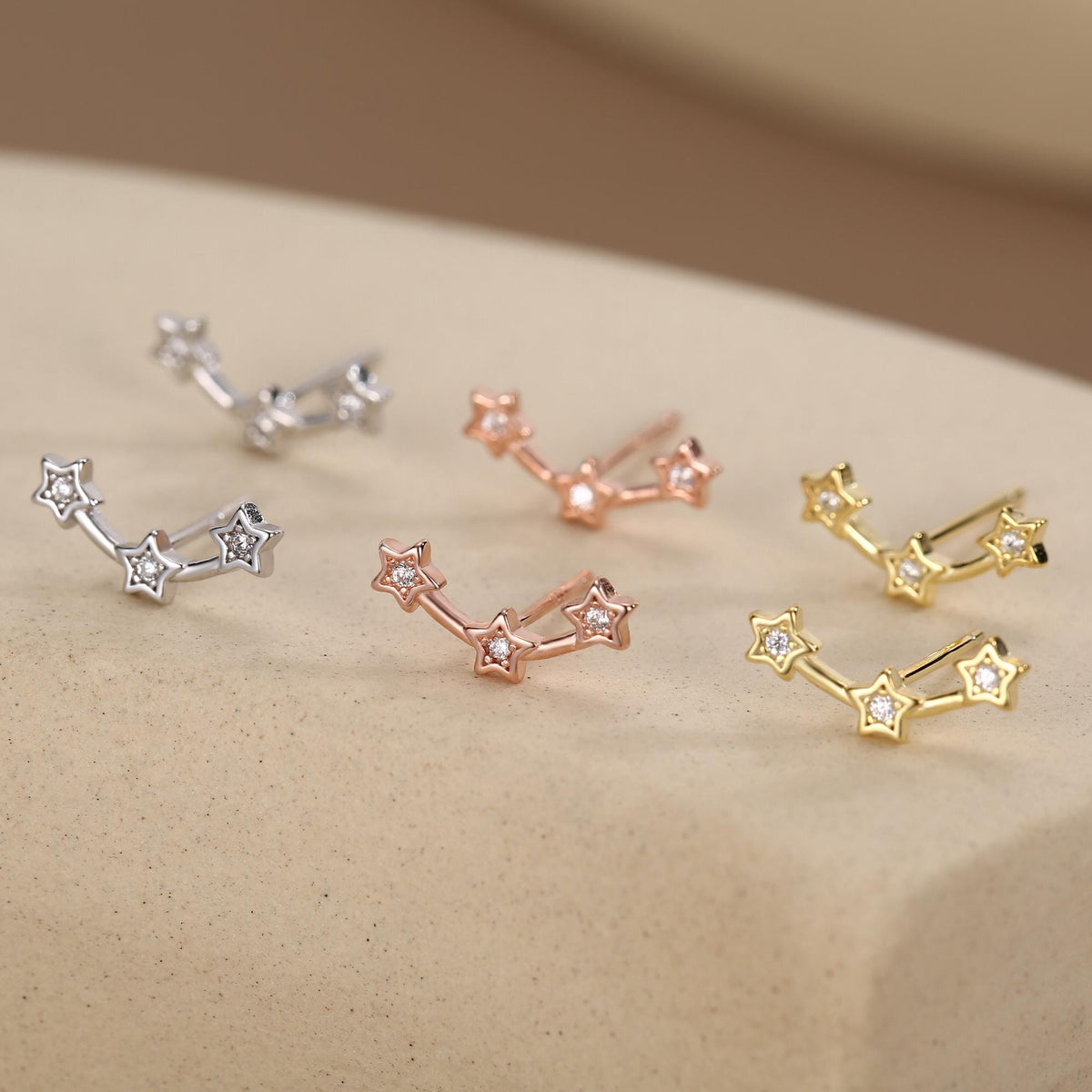 Tiny Star Trio Stud Earrings in Sterling Silver, Silver or Gold or Rose Gold, Three Star Earrings, Tiny Star Earrings, Constellation Earring