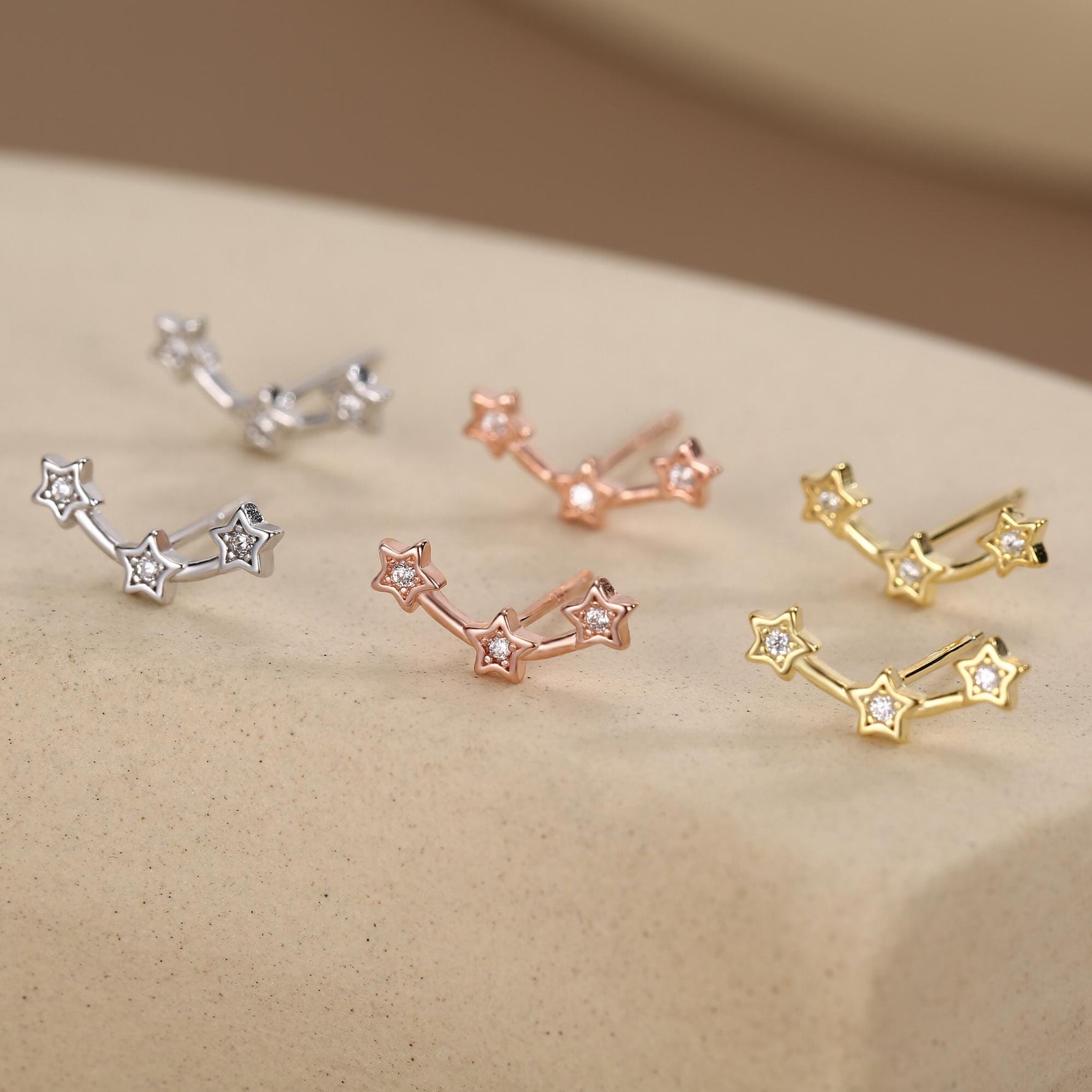 Tiny Star Trio Stud Earrings in Sterling Silver, Silver or Gold or Rose Gold, Three Star Earrings, Tiny Star Earrings, Constellation Earring