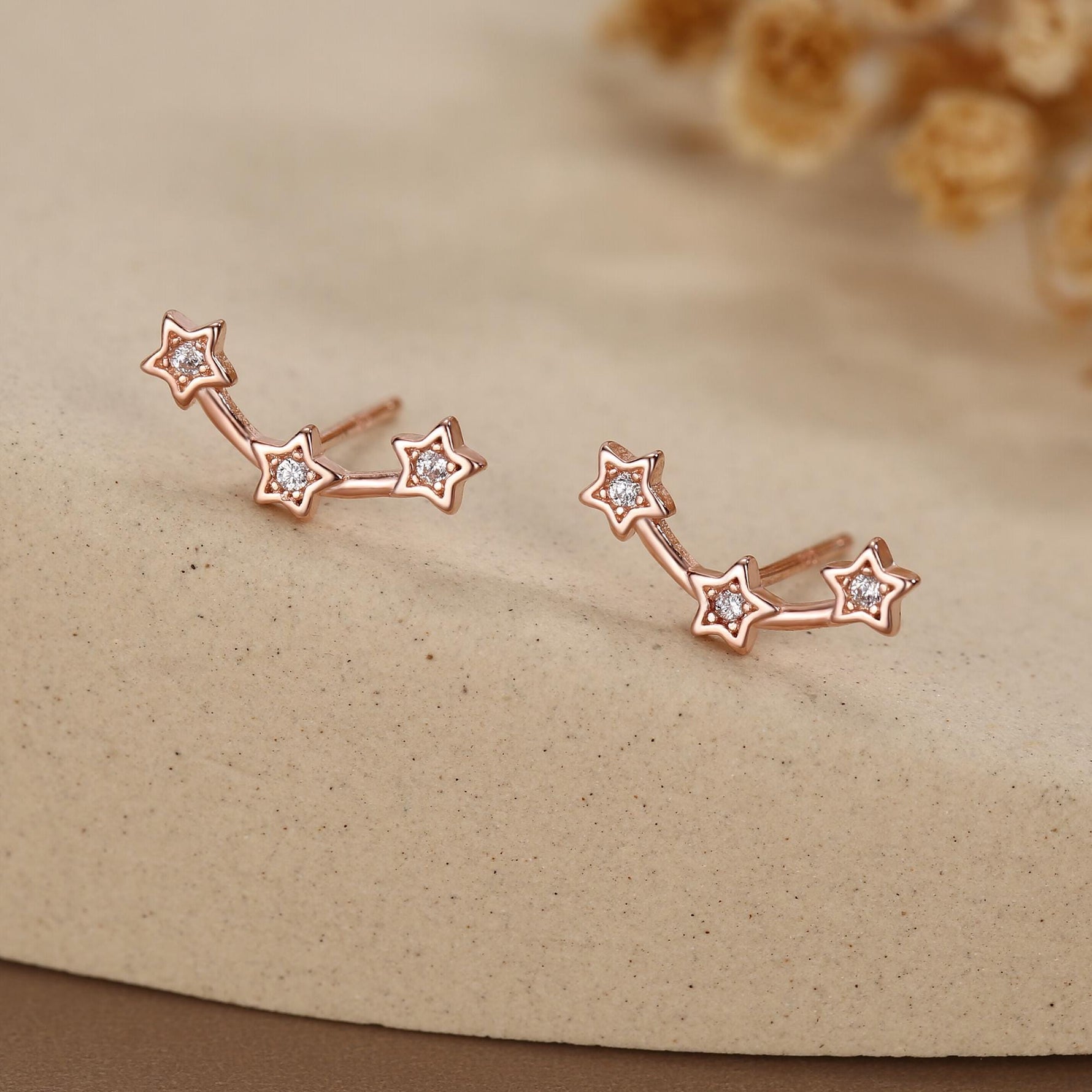 Tiny Star Trio Stud Earrings in Sterling Silver, Silver or Gold or Rose Gold, Three Star Earrings, Tiny Star Earrings, Constellation Earring