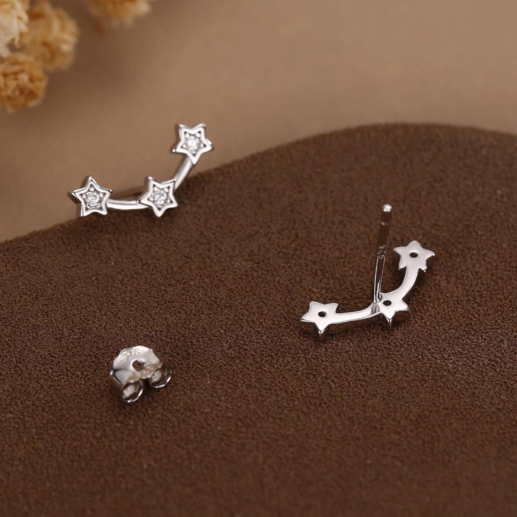 Tiny Star Trio Stud Earrings in Sterling Silver, Silver or Gold or Rose Gold, Three Star Earrings, Tiny Star Earrings, Constellation Earring