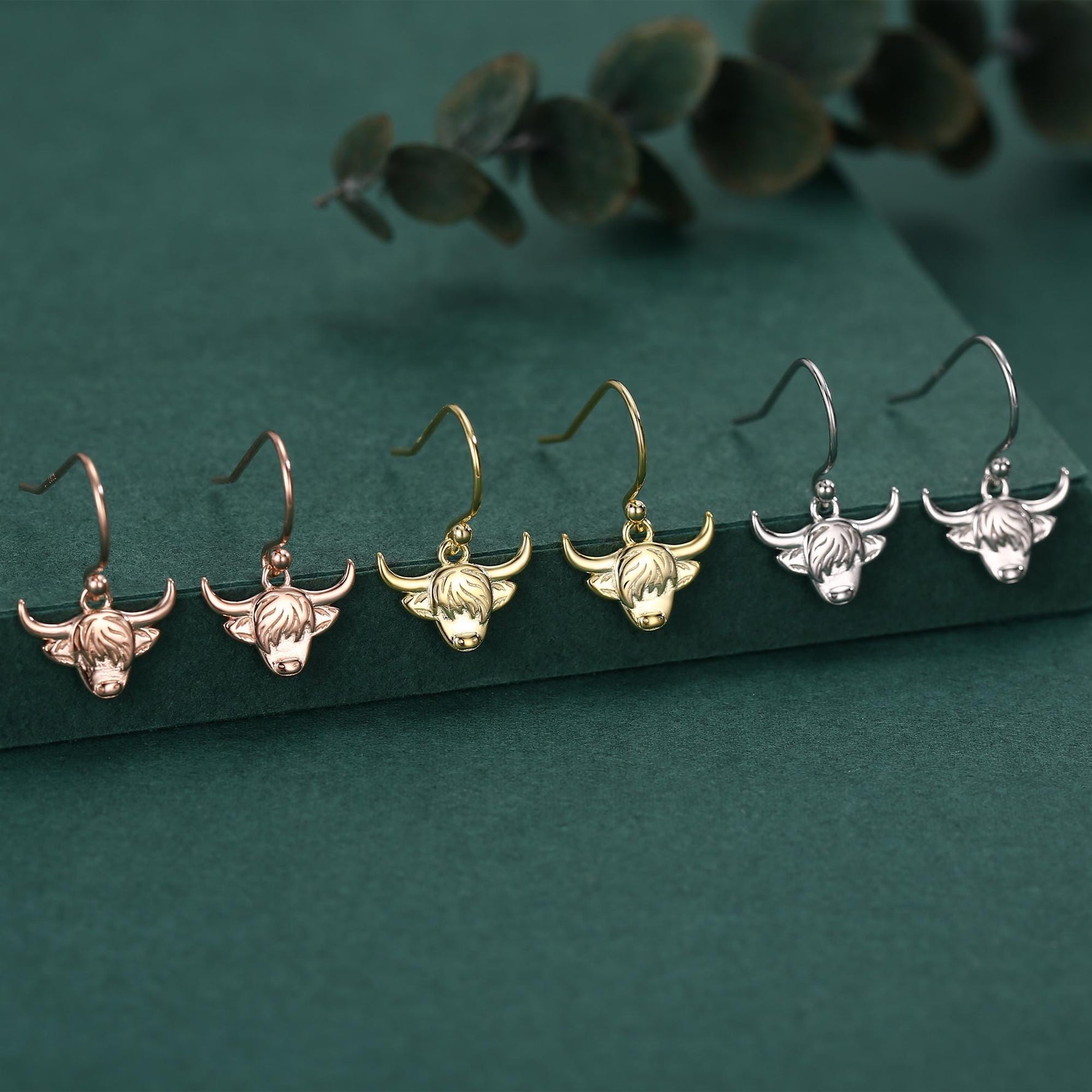 Highland Cow Drop Dangling Earrings in Sterling Silver, Silver or Gold or Rose Gold, Highland Cow Earrings, Cow Hook Earrings, Scottish