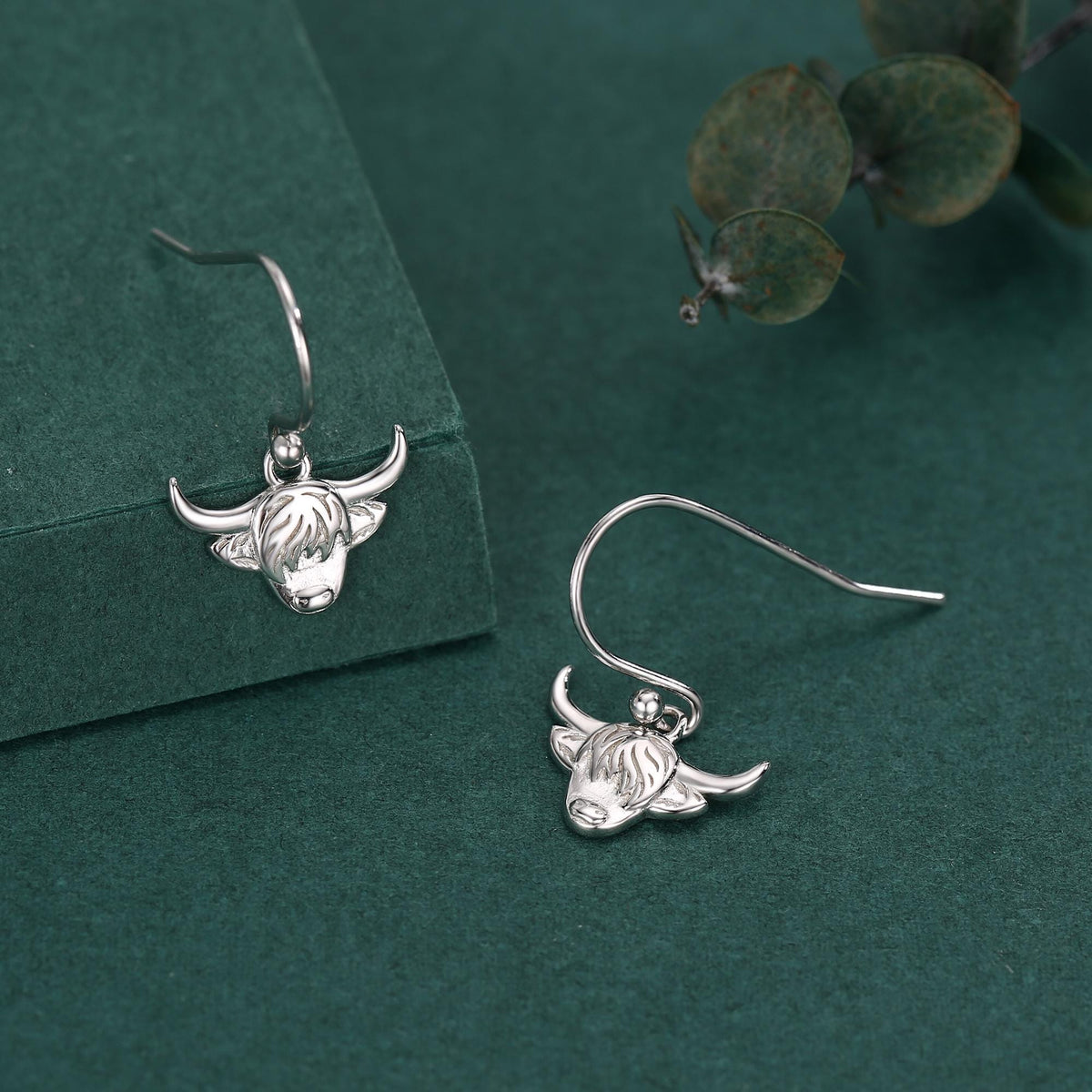 Highland Cow Drop Dangling Earrings in Sterling Silver, Silver or Gold or Rose Gold, Highland Cow Earrings, Cow Hook Earrings, Scottish