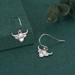 Highland Cow Drop Dangling Earrings in Sterling Silver, Silver or Gold or Rose Gold, Highland Cow Earrings, Cow Hook Earrings, Scottish