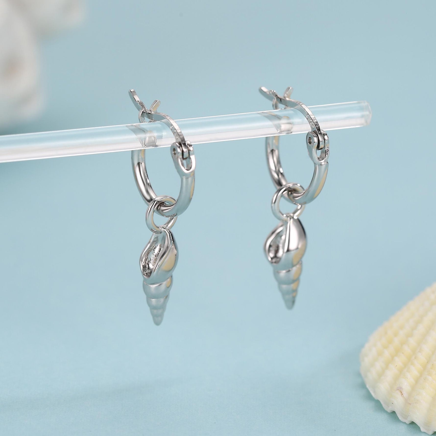 Shell Huggie Hoops Earrings in Sterling Silver, Silver or Gold or Rose Gold, Ocean Earrings, Sea Shell Earrings,