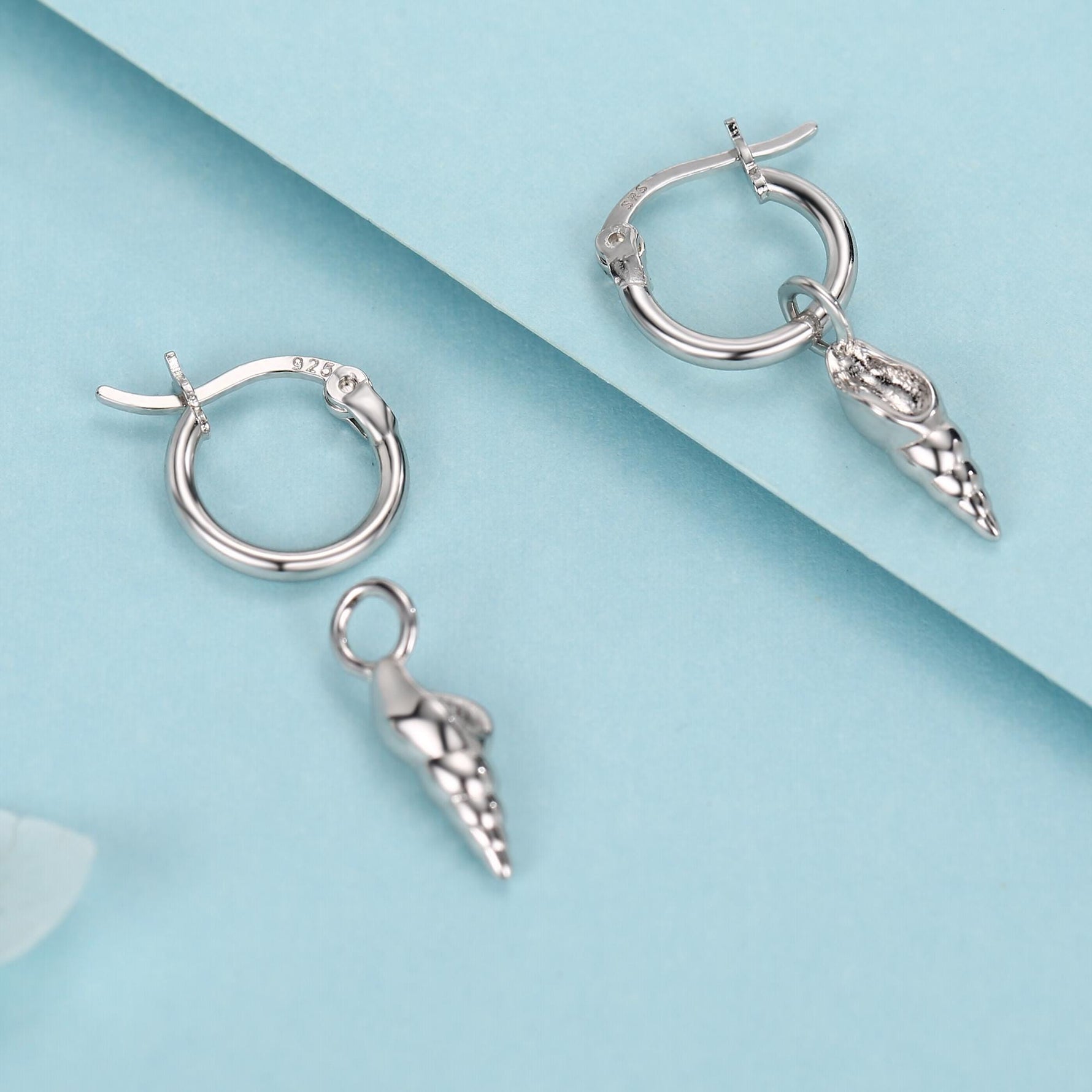 Shell Huggie Hoops Earrings in Sterling Silver, Silver or Gold or Rose Gold, Ocean Earrings, Sea Shell Earrings,