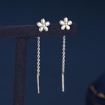 Sterling Silver Tiny Forget Me Not Flower Ear Threaders, Two Tone Flower Threader Earrings, Daily Dangle Earrings, Daisy Earrings