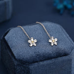 Sterling Silver Tiny Forget Me Not Flower Ear Threaders, Two Tone Flower Threader Earrings, Daily Dangle Earrings, Daisy Earrings