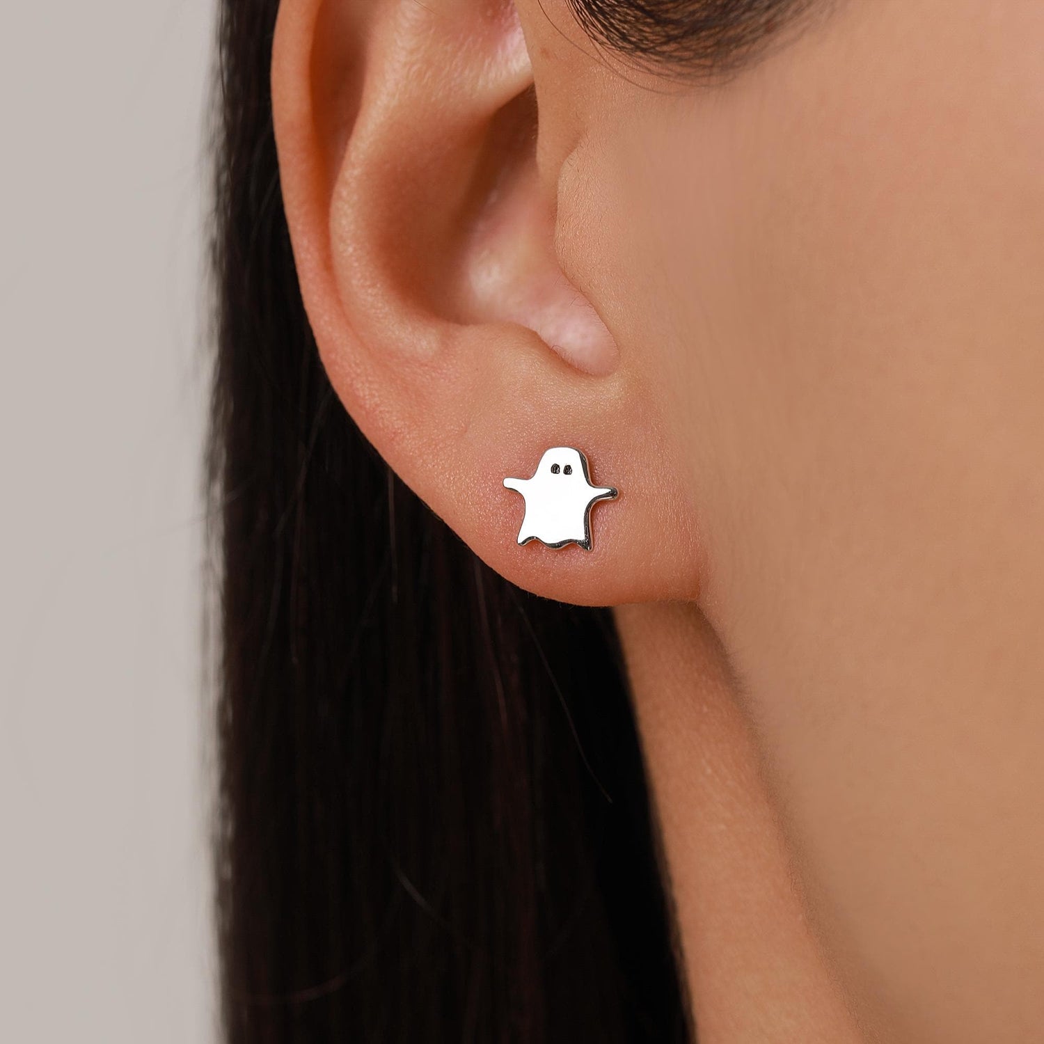 Mismatched Ghost and Bat Stud Earrings in Sterling Silver, Tiny Asymmetric Bat and Ghost Earrings