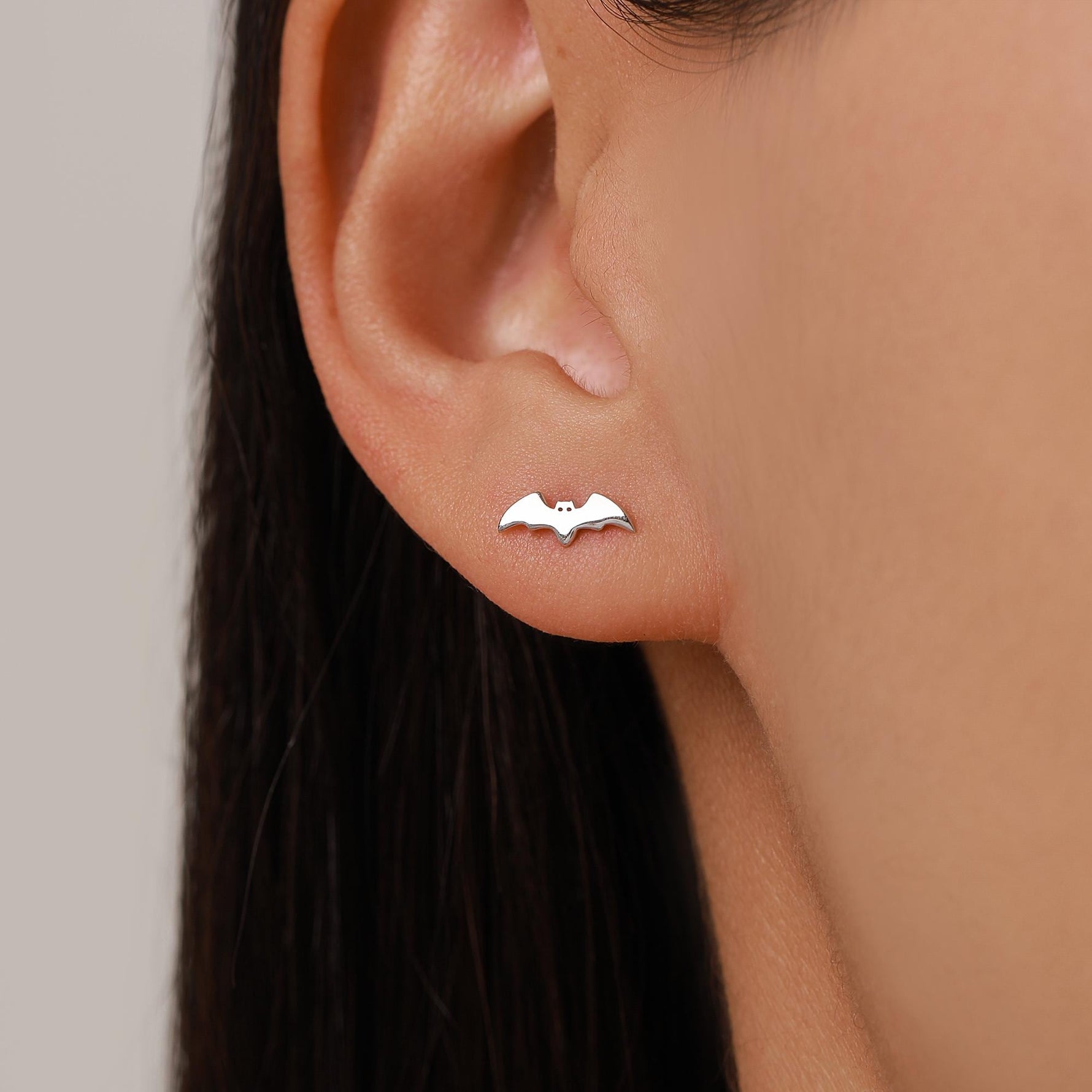 Mismatched Ghost and Bat Stud Earrings in Sterling Silver, Tiny Asymmetric Bat and Ghost Earrings