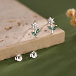 Opal Clear CZ Flower Stud Earrings in Sterling Silver, Silver, Gold, Delicate CZ Flower Stud Earrings