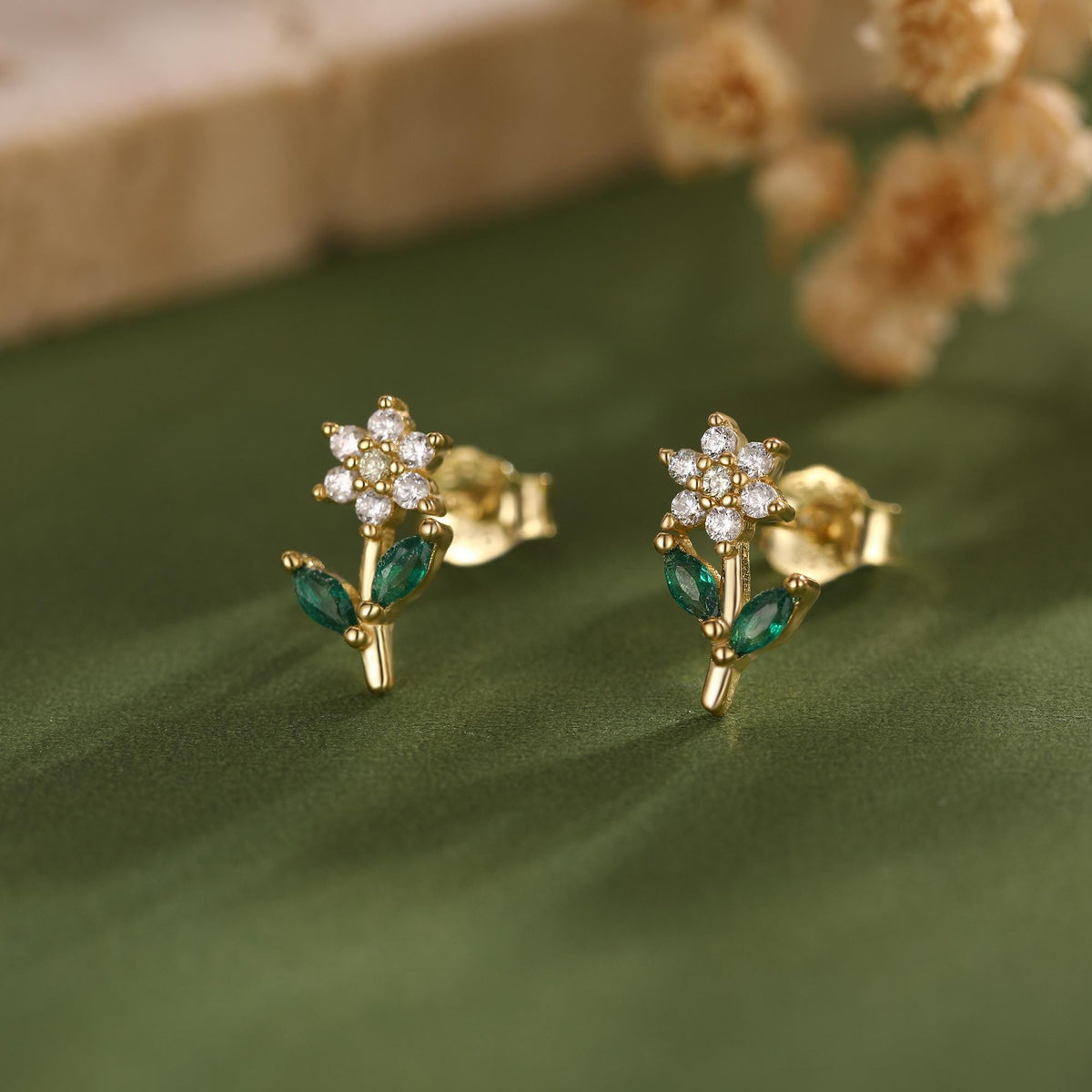 Opal Clear CZ Flower Stud Earrings in Sterling Silver, Silver, Gold, Delicate CZ Flower Stud Earrings