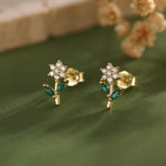 Opal Clear CZ Flower Stud Earrings in Sterling Silver, Silver, Gold, Delicate CZ Flower Stud Earrings