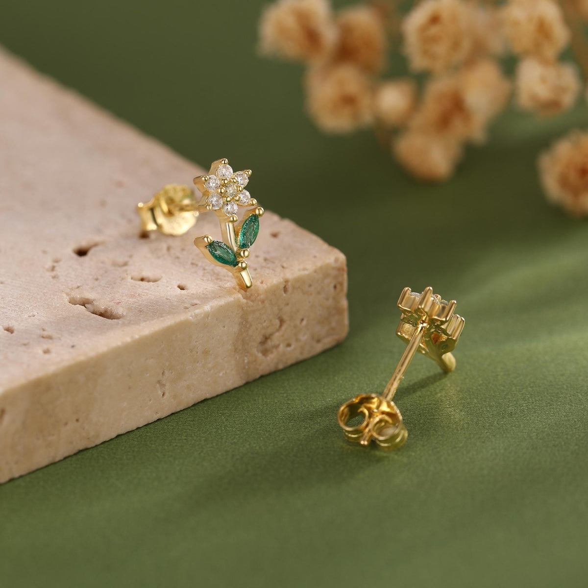 Opal Clear CZ Flower Stud Earrings in Sterling Silver, Silver, Gold, Delicate CZ Flower Stud Earrings