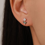 Opal Clear CZ Flower Stud Earrings in Sterling Silver, Silver, Gold, Delicate CZ Flower Stud Earrings