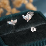 Sterling Silver White Opal Marquise Cluster CZ Stud Earrings, Marquise Fan Stud, Opal Crown Stud, Gold or Silver, Minimalist