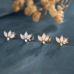 Sterling Silver White Opal Marquise Cluster CZ Stud Earrings, Marquise Fan Stud, Opal Crown Stud, Gold or Silver, Minimalist