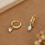 Sterling Silver Aurora AB CZ Droplet Hoop Earrings, Silver, Gold or Rose Gold, Pear Cut Drop Earrings, Interchangeable Charms