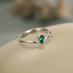 Emerald Green CZ Droplet Chevron Ring in Sterling Silver, 3x5mm, Prong Set Pear Cut V Ring, Adjustable Size, May Birthstone