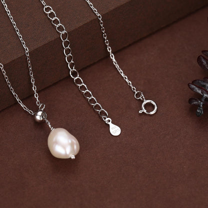 Natural Baroque Pearl Lariat Pendant Necklace in Sterling Silver, Silver or Gold, Minimalist Genuine Freshwater Pearl Y Adjustable Necklace