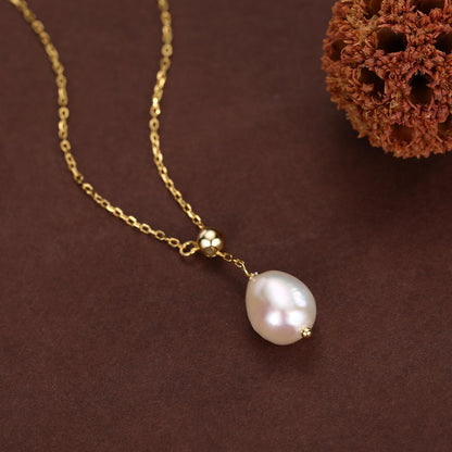Natural Baroque Pearl Lariat Pendant Necklace in Sterling Silver, Silver or Gold, Minimalist Genuine Freshwater Pearl Y Adjustable Necklace