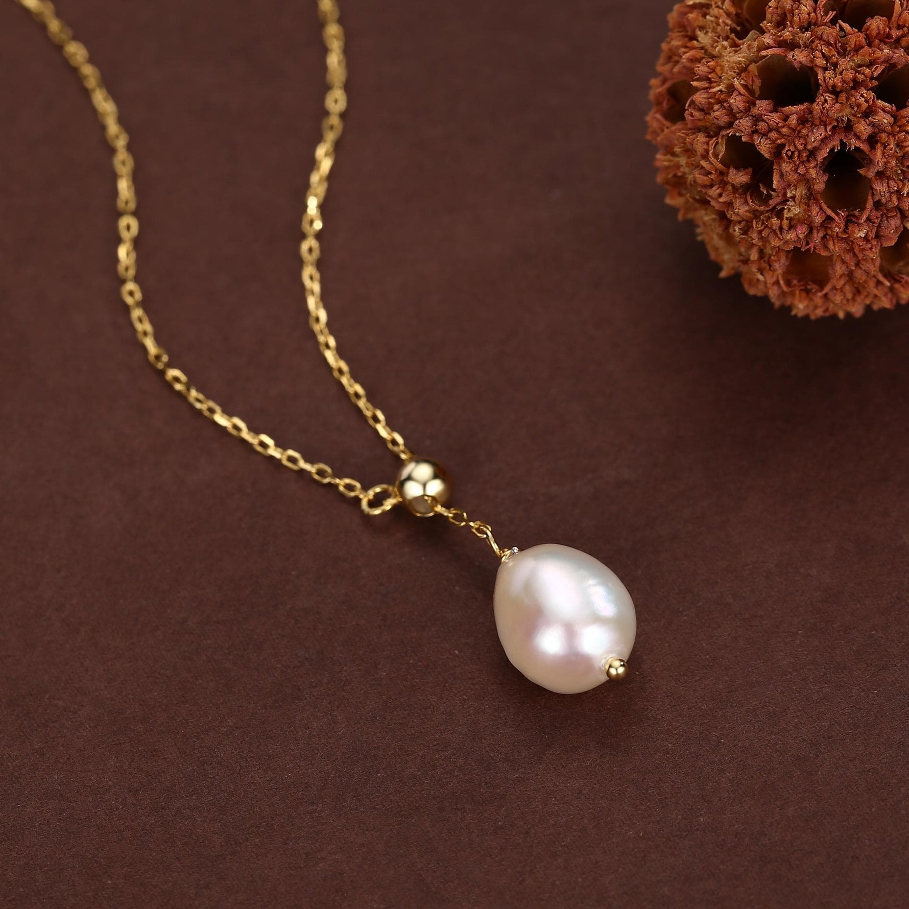 Natural Baroque Pearl Adjustable Lariat Pendant Necklace in Sterling Silver