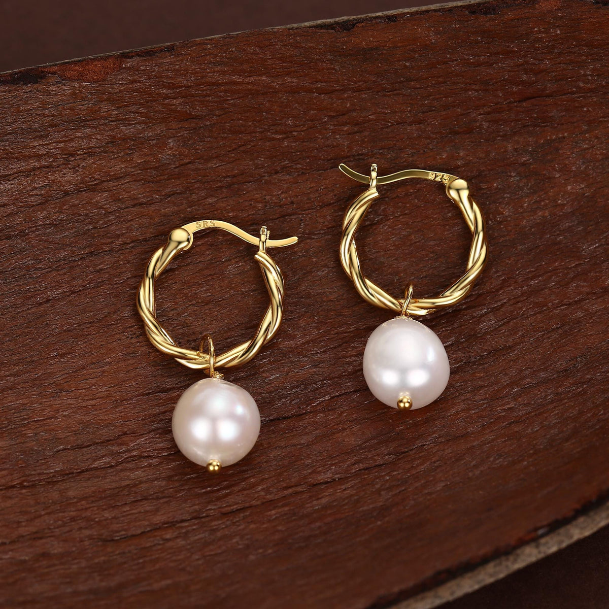 Braided Hoops with Dangling Baroque Pearl Drop Earrings in Sterling Silver