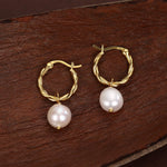Braided Hoops with Dangling Baroque Pearl Drop Earrings in Sterling Silver