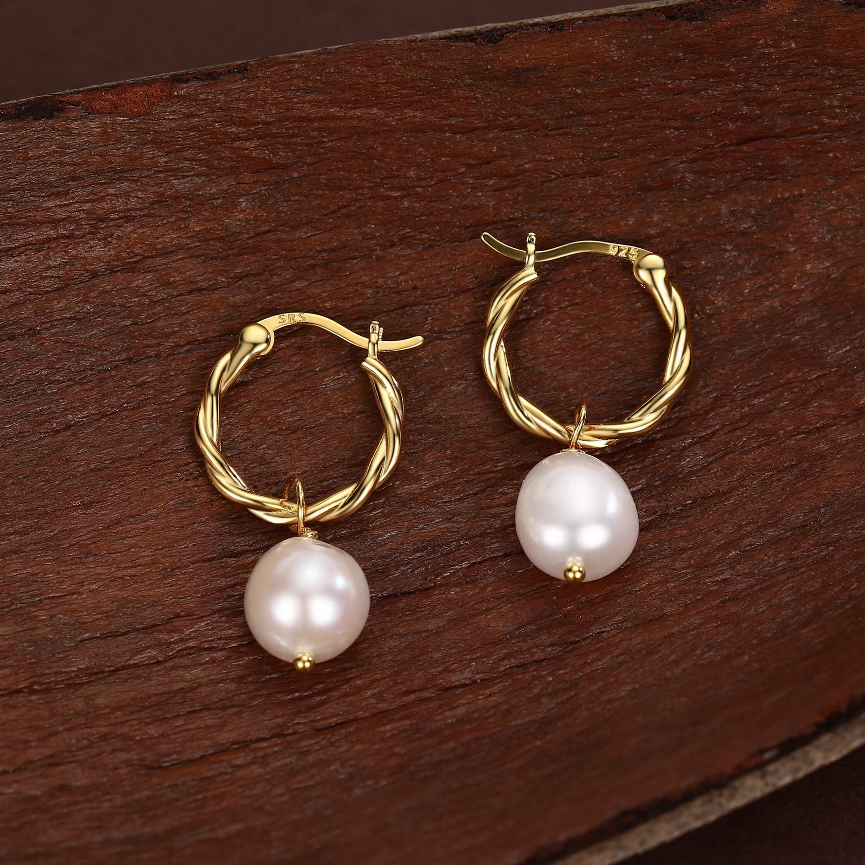 Braided Hoops with Dangling Baroque Pearl Drop Earrings in Sterling Silver
