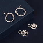 Mandala Flower Disk Dangle Huggie Hoop in Sterling Silver