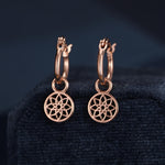 Mandala Flower Disk Dangle Huggie Hoop in Sterling Silver