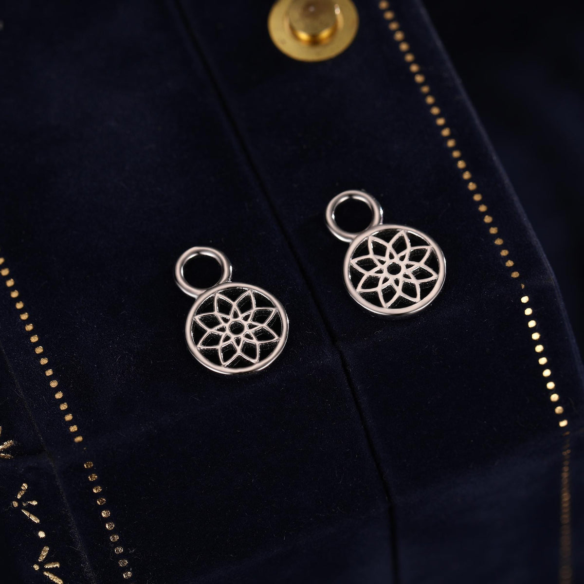 Mandala Flower Disk Charms for Huggie Hoops in Sterling Silver