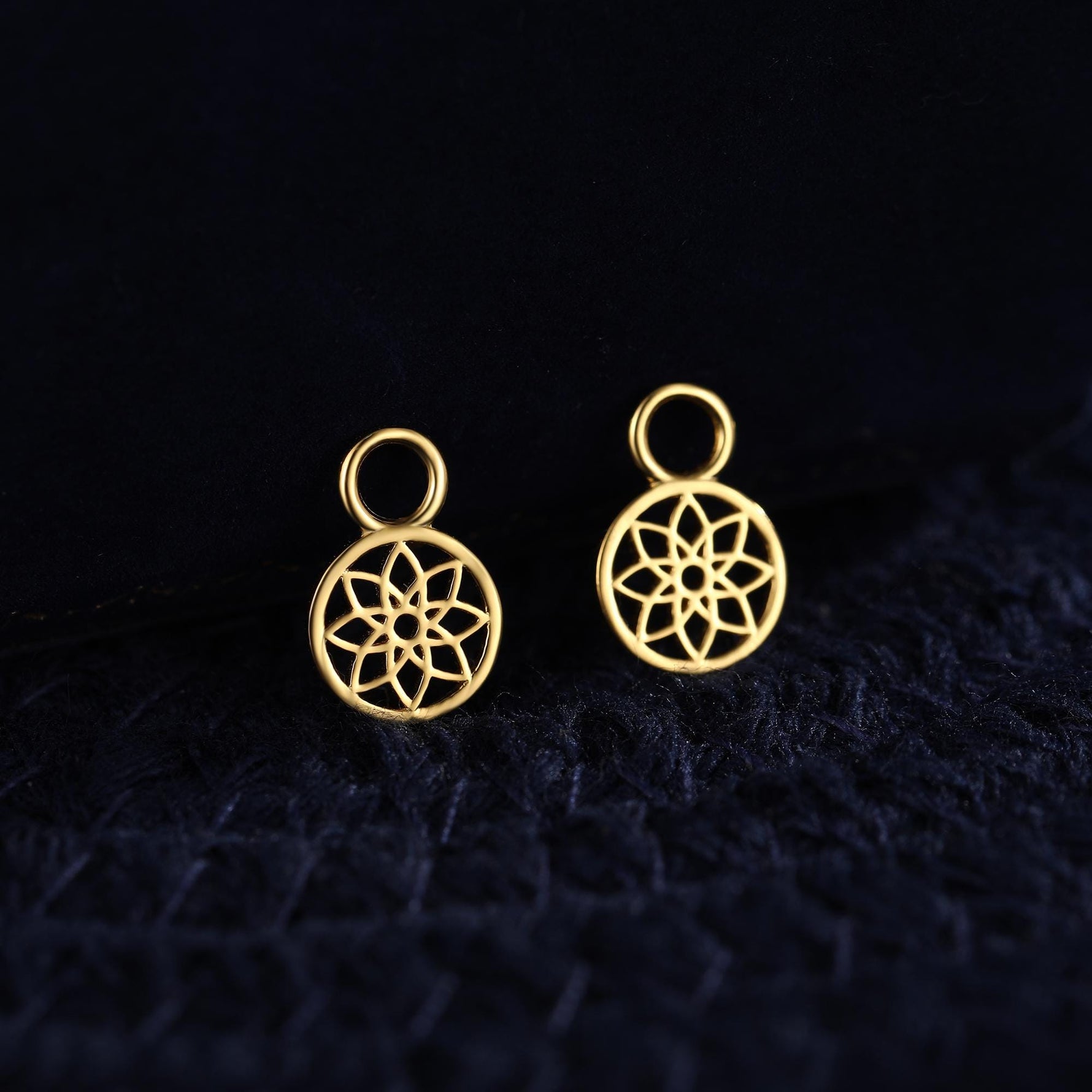 Mandala Flower Disk Charms for Huggie Hoops in Sterling Silver
