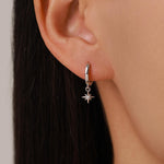 Asymmetric Tiny CZ Starburst Huggie Hoop Earrings in Sterling Silver, Silver, Gold or Rose Gold, North Star Earrings, Sunburst Earrings
