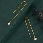 White Opal Dot Long Threader Earrings in Sterling Silver