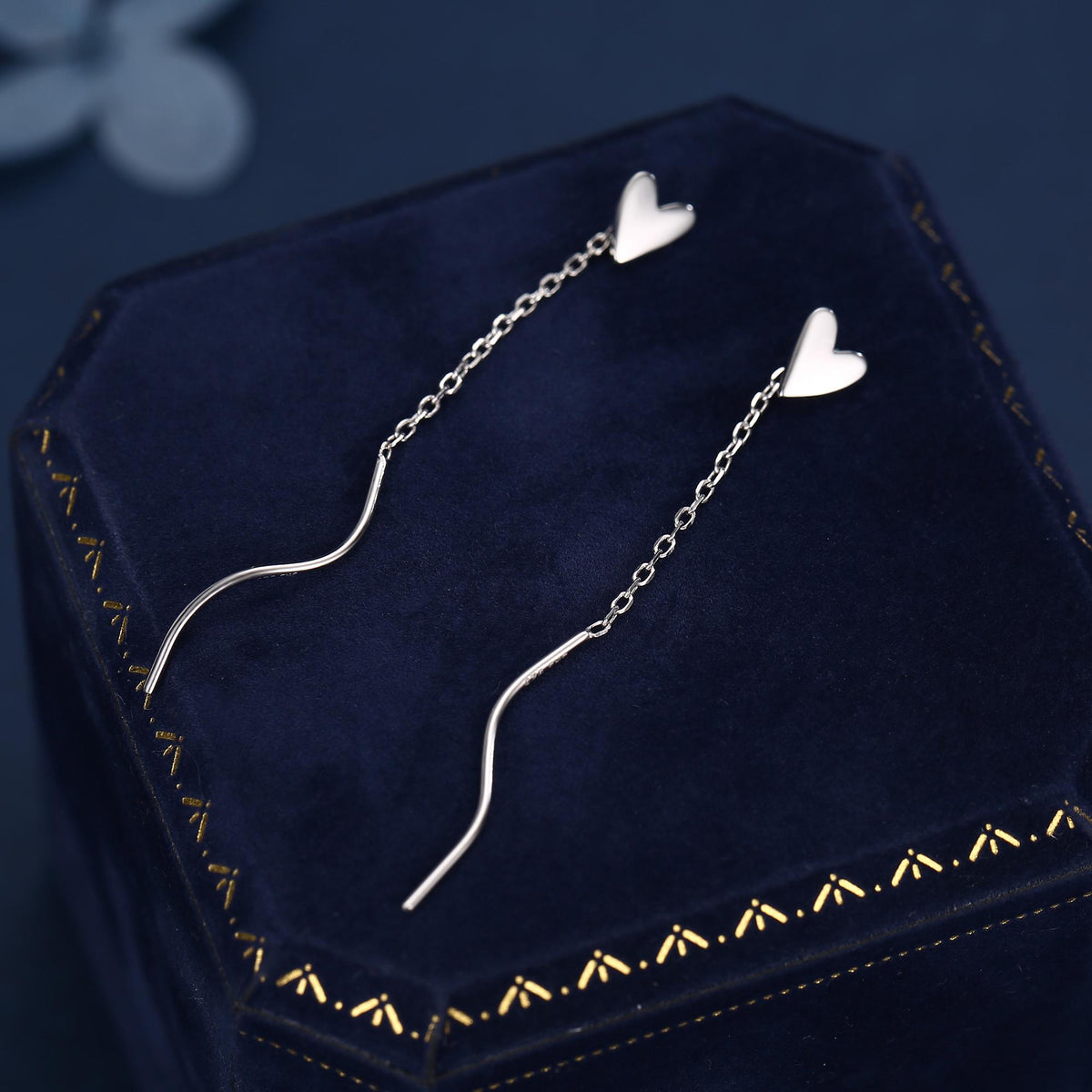 Tiny Heart Threader Earrings in Sterling Silver with Spiral Chains, Silver or Gold or Rose Gold, Heart Ear Threaders, Heart Threaders