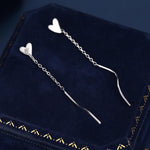 Tiny Heart Threader Earrings in Sterling Silver with Spiral Chains, Silver or Gold or Rose Gold, Heart Ear Threaders, Heart Threaders