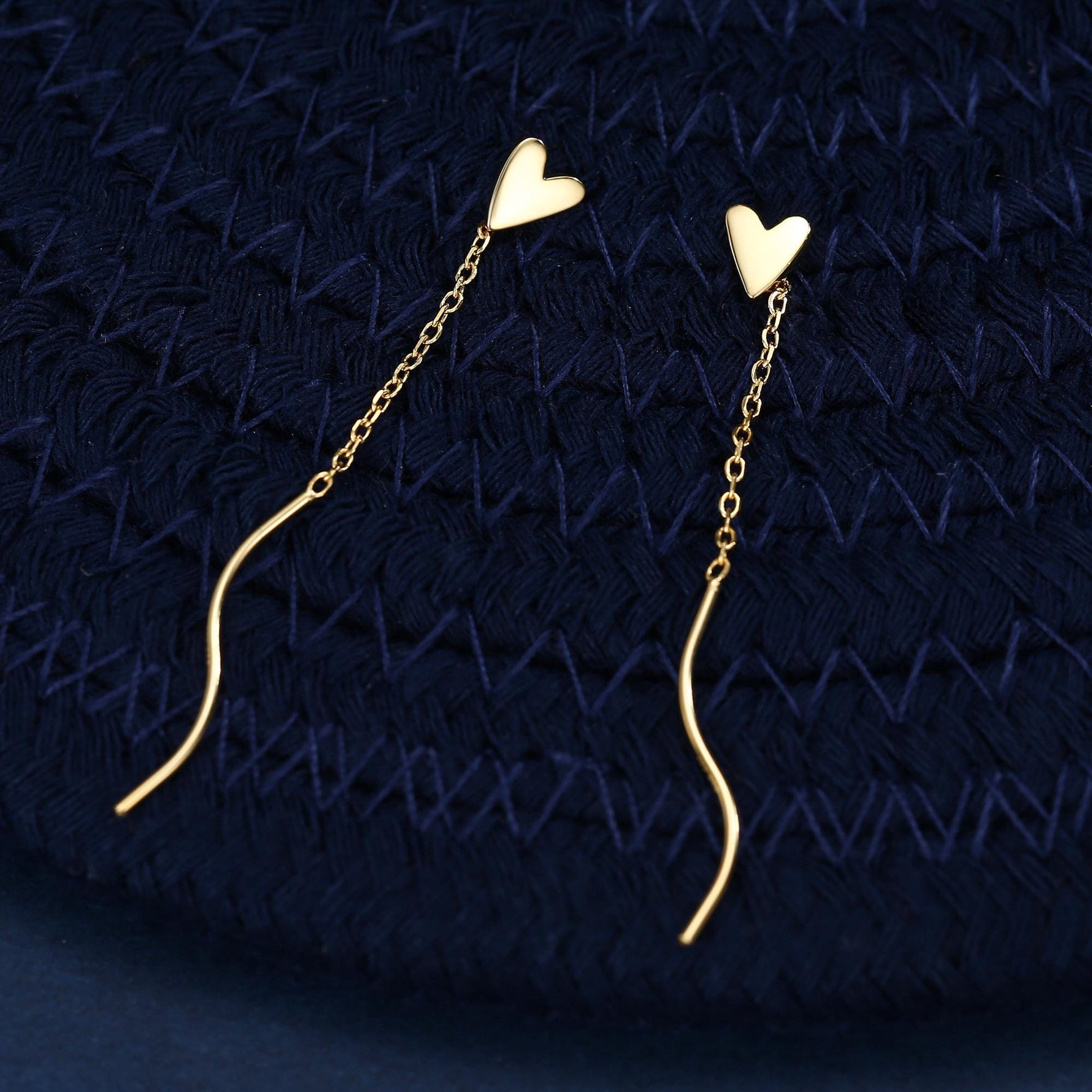 Tiny Heart Threader Earrings in Sterling Silver with Spiral Chains, Silver or Gold or Rose Gold, Heart Ear Threaders, Heart Threaders