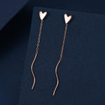 Tiny Heart Threader Earrings in Sterling Silver with Spiral Chains, Silver or Gold or Rose Gold, Heart Ear Threaders, Heart Threaders