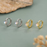 Moonstone CZ Huggie Hoop Earrings in Sterling Silver