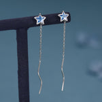 Aquamarine Blue Star Bezel CZ Crystal Threader Earrings in Sterling Silver, Silver or Gold, Minimalist Star Cut Ear Threaders