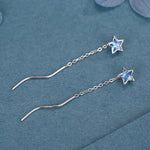 Aquamarine Blue Star Bezel CZ Crystal Threader Earrings in Sterling Silver, Silver or Gold, Minimalist Star Cut Ear Threaders