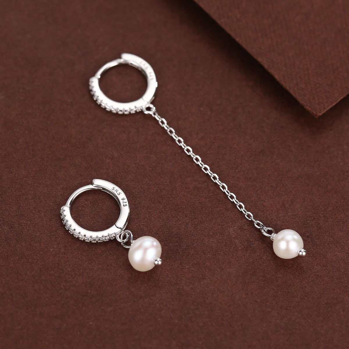 Asymmetric Natural Freshwater Pearl Huggie Hoops Earrings in Sterling Silver