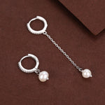 Asymmetric Natural Freshwater Pearl Huggie Hoops Earrings in Sterling Silver